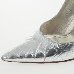مملوكة مسبقًا Dolce and Gabbana Silver Embossed Pointed Toe Pumps Size 37.5