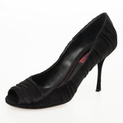 Pre Owned Dolce and Gabbana Black Pleated Satin Peep Toe Pumps Size 36