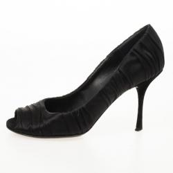 Pre Owned Dolce and Gabbana Black Pleated Satin Peep Toe Pumps Size 36