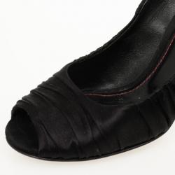 Pre Owned Dolce and Gabbana Black Pleated Satin Peep Toe Pumps Size 36