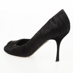 Pre Owned Dolce and Gabbana Black Pleated Satin Peep Toe Pumps Size 36