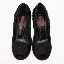 Pre Owned Dolce and Gabbana Black Pleated Satin Peep Toe Pumps Size 36