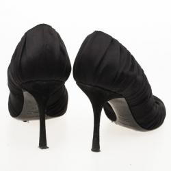 Pre Owned Dolce and Gabbana Black Pleated Satin Peep Toe Pumps Size 36