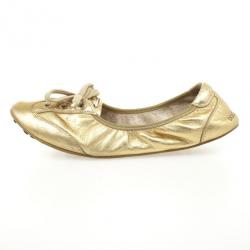 Pre Owned Dolce and Gabbana Gold Metallic Leather Lace Up Ballet Flats Size 38.5