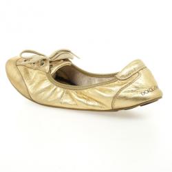 Pre Owned Dolce and Gabbana Gold Metallic Leather Lace Up Ballet Flats Size 38.5