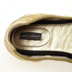 Pre Owned Dolce and Gabbana Gold Metallic Leather Lace Up Ballet Flats Size 38.5