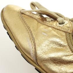 Pre Owned Dolce and Gabbana Gold Metallic Leather Lace Up Ballet Flats Size 38.5