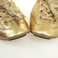 Pre Owned Dolce and Gabbana Gold Metallic Leather Lace Up Ballet Flats Size 38.5