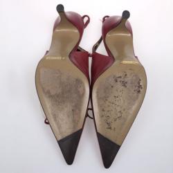 Pre Owned Dolce and Gabbana Red Leather Pointed Toe Slingback Sandals Size 36