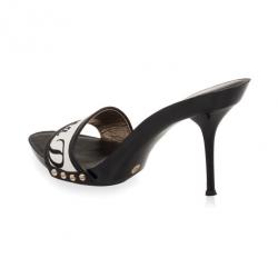 مملوكة مسبقًا Dolce and Gabbana Black & White Leather Slides Size 40