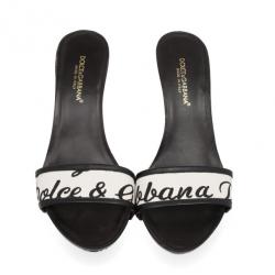 مملوكة مسبقًا Dolce and Gabbana Black & White Leather Slides Size 40