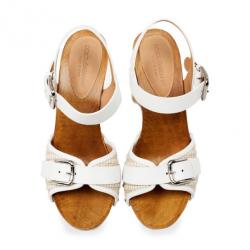 Pre Owned Dolce and Gabbana White Leather Platform Sandals Size 38