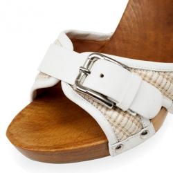 Pre Owned Dolce and Gabbana White Leather Platform Sandals Size 38