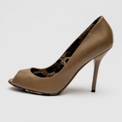 Pre Owned Dolce & Gabbana Brown Leather Peep Toe Pumps Size 38 