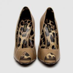 Pre Owned Dolce & Gabbana Brown Leather Peep Toe Pumps Size 38 