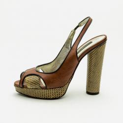مملوكة مسبقًا Dolce and Gabbana Brown Python Embossed Leather Peep Toe Slingback Sandals Size 37