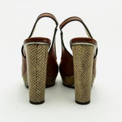 مملوكة مسبقًا Dolce and Gabbana Brown Python Embossed Leather Peep Toe Slingback Sandals Size 37