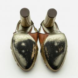 مملوكة مسبقًا Dolce and Gabbana Brown Python Embossed Leather Peep Toe Slingback Sandals Size 37