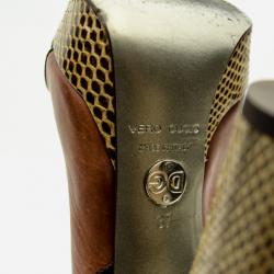 مملوكة مسبقًا Dolce and Gabbana Brown Python Embossed Leather Peep Toe Slingback Sandals Size 37