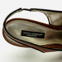 مملوكة مسبقًا Dolce and Gabbana Brown Python Embossed Leather Peep Toe Slingback Sandals Size 37