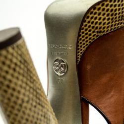 مملوكة مسبقًا Dolce and Gabbana Brown Python Embossed Leather Peep Toe Slingback Sandals Size 37