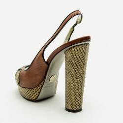 مملوكة مسبقًا Dolce and Gabbana Brown Python Embossed Leather Peep Toe Slingback Sandals Size 37