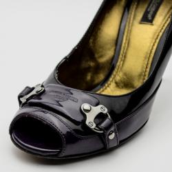 Dolce and Gabbana Purple & Black Leather Peep Toe Buckle Pumps Size 39
