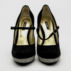 مملوكة مسبقًا Dolce and Gabbana Black Suede Mary Jane Buckle Platform Pumps Size 39
