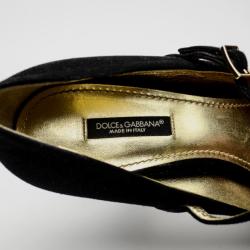 مملوكة مسبقًا Dolce and Gabbana Black Suede Mary Jane Buckle Platform Pumps Size 39