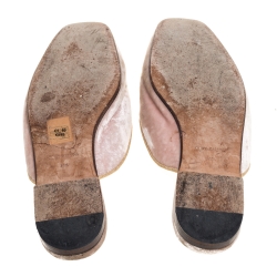 Pre Owned Dolce & Gabbana Blush Pink Velvet Floral Embellished Slide Mules Size 36.5