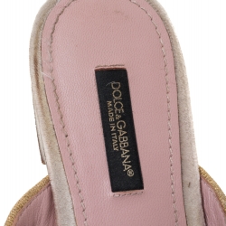 Pre Owned Dolce & Gabbana Blush Pink Velvet Floral Embellished Slide Mules Size 36.5