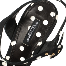 Pre Owned  Dolce and Gabbana Black Polka Dot Fabric Fish Heel Ankle Strap Sandals Size 40