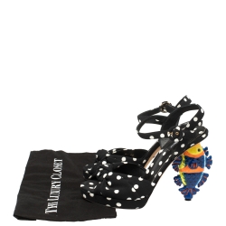 Pre Owned  Dolce and Gabbana Black Polka Dot Fabric Fish Heel Ankle Strap Sandals Size 40
