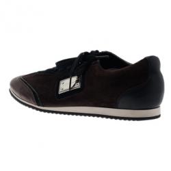 Pre Owned Dolce and Gabbana Brown Suede and Leather Logo Plaque Sneakers Size 42