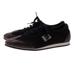 Pre Owned Dolce and Gabbana Brown Suede and Leather Logo Plaque Sneakers Size 42