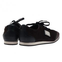 Pre Owned Dolce and Gabbana Brown Suede and Leather Logo Plaque Sneakers Size 42