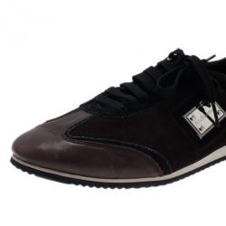 Pre Owned Dolce and Gabbana Brown Suede and Leather Logo Plaque Sneakers Size 42