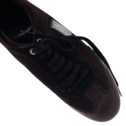 Pre Owned Dolce and Gabbana Brown Suede and Leather Logo Plaque Sneakers Size 42