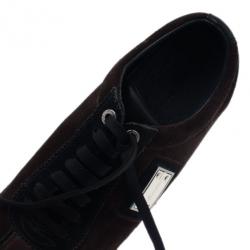 Pre Owned Dolce and Gabbana Brown Suede and Leather Logo Plaque Sneakers Size 42