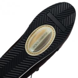 Pre Owned Dolce and Gabbana Brown Suede and Leather Logo Plaque Sneakers Size 42