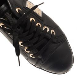 Pre Owned Dolce and Gabbana Black Leather Logo Plaque Sneakers Size 37.5