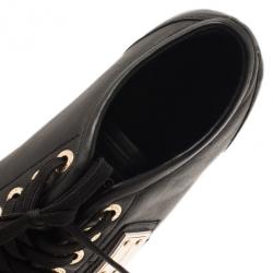 Pre Owned Dolce and Gabbana Black Leather Logo Plaque Sneakers Size 37.5