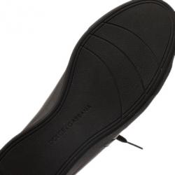 Pre Owned Dolce and Gabbana Black Leather Logo Plaque Sneakers Size 37.5