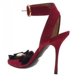 Pre Owned Dolce and Gabbana Red Suede Watch Embellished Criss Cross Strap Sandals Size 39