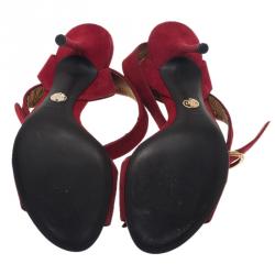 Pre Owned Dolce and Gabbana Red Suede Watch Embellished Criss Cross Strap Sandals Size 39