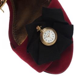 Pre Owned Dolce and Gabbana Red Suede Watch Embellished Criss Cross Strap Sandals Size 39