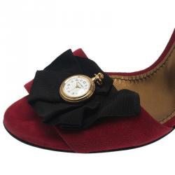 Pre Owned Dolce and Gabbana Red Suede Watch Embellished Criss Cross Strap Sandals Size 39