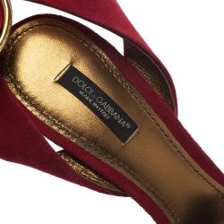 Pre Owned Dolce and Gabbana Red Suede Watch Embellished Criss Cross Strap Sandals Size 39