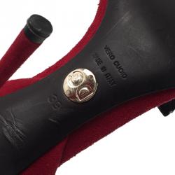 Pre Owned Dolce and Gabbana Red Suede Watch Embellished Criss Cross Strap Sandals Size 39