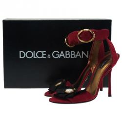 Pre Owned Dolce and Gabbana Red Suede Watch Embellished Criss Cross Strap Sandals Size 39